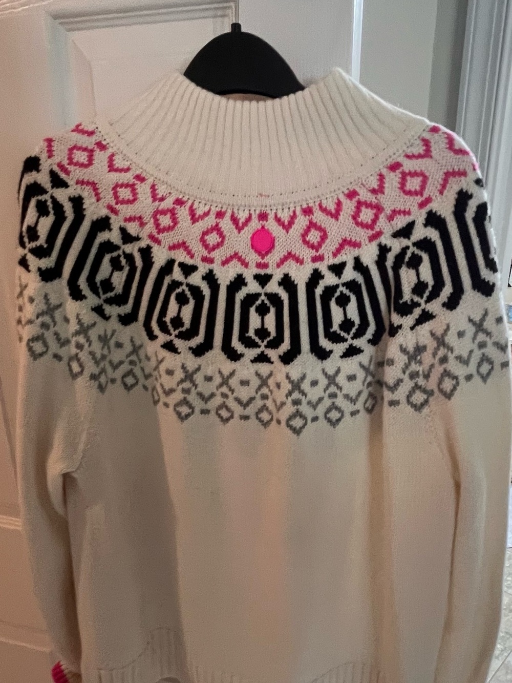 Talbots Cream Sweater with Pink and Black Fair Isle Yoke - Picture 3 of 5